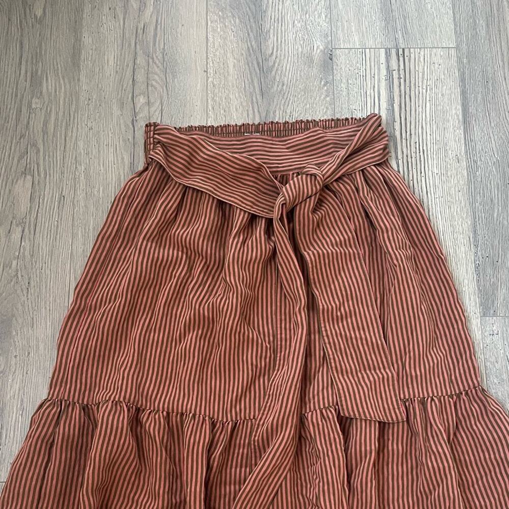 Madewell Tie-Waist Tiered Midi Skirt in Stripe SZ S - Picture 2 of 6
